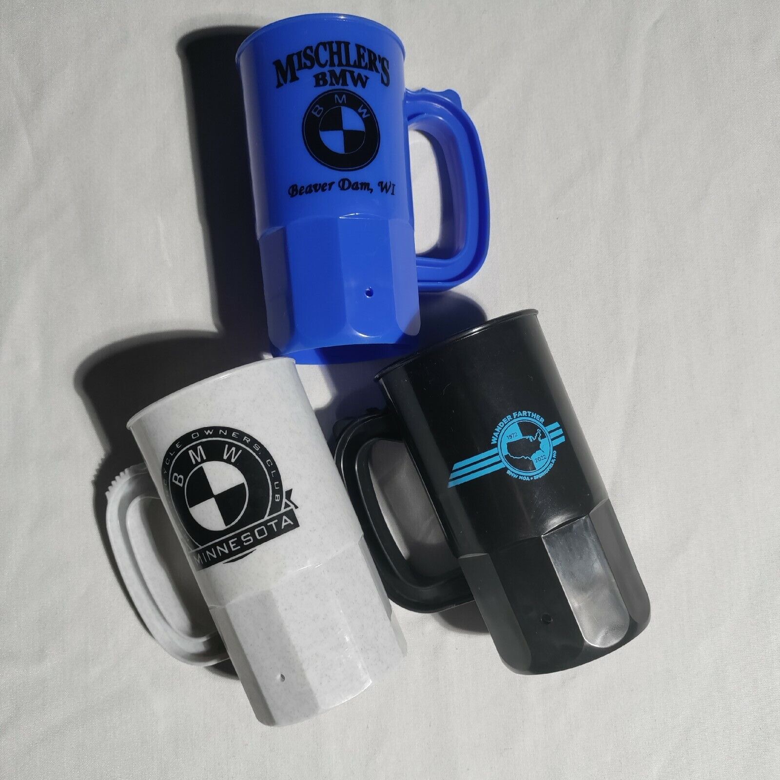 BMW Motorcycle Club MN WI MO Souvenir Cups Blue White Black (3)