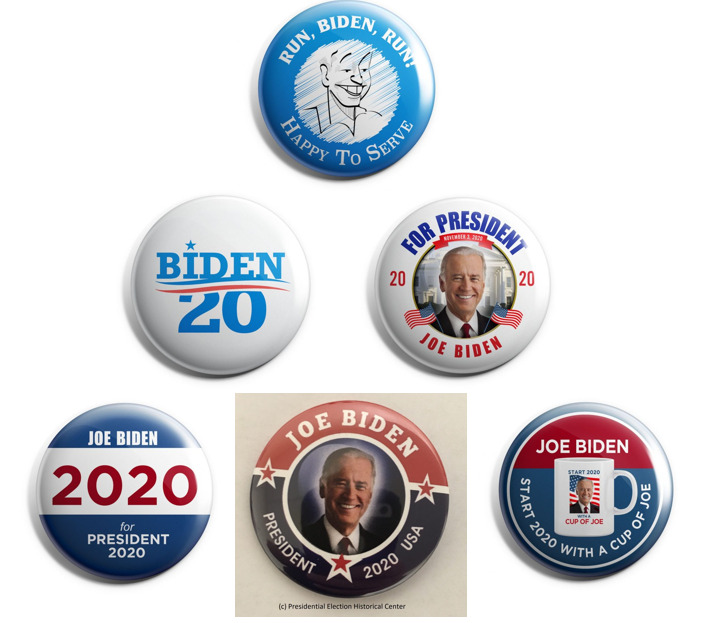 Joe Biden For President 2020 Campaign Buttons (Set of 6 pins, 2.25 inches)