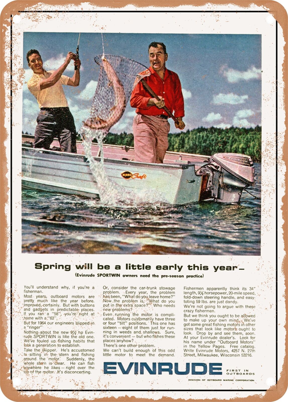METAL SIGN - 1964 Evinrude Sportwin Owners Need the Pre Season Practice Evinrude
