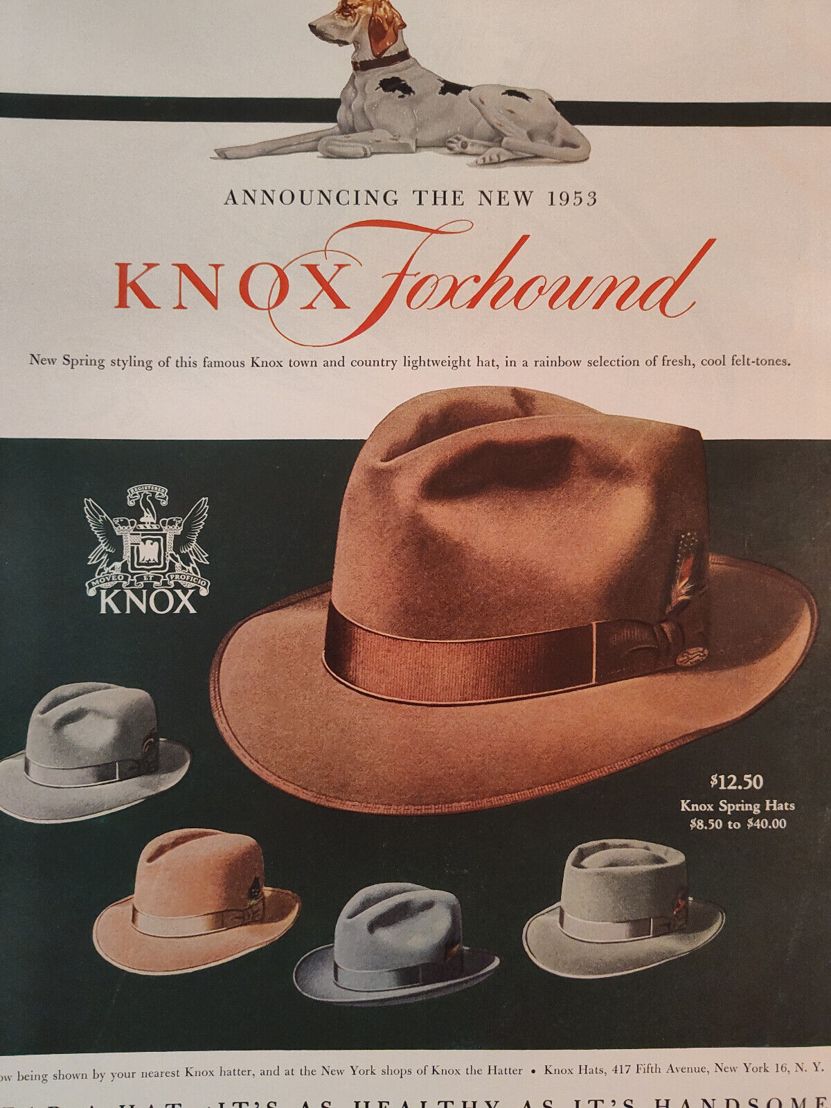 1953 Esquire Original Art Ads KNOX Foxhound Hats Jarman Shoes