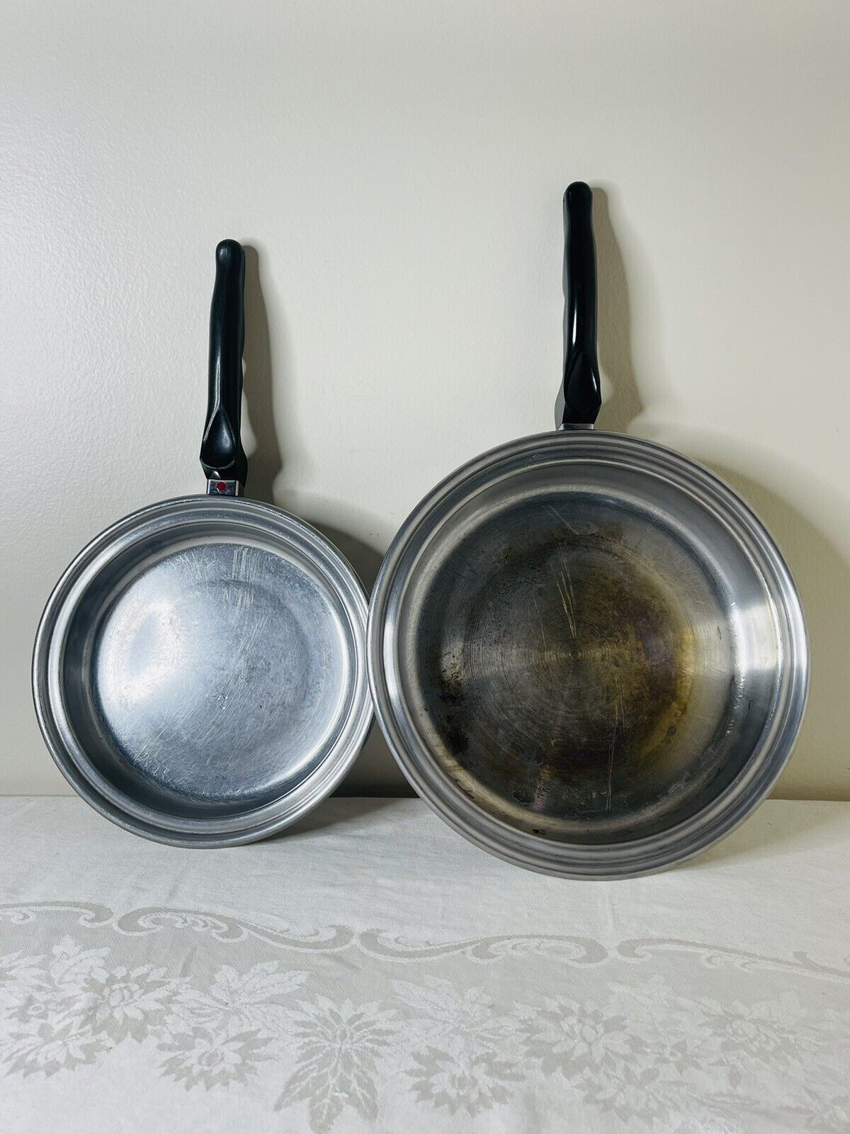 Pair Of Vintage FLAVOR-SEAL 3-Ply Stainless Steel Sauté Pans 9” & 11”