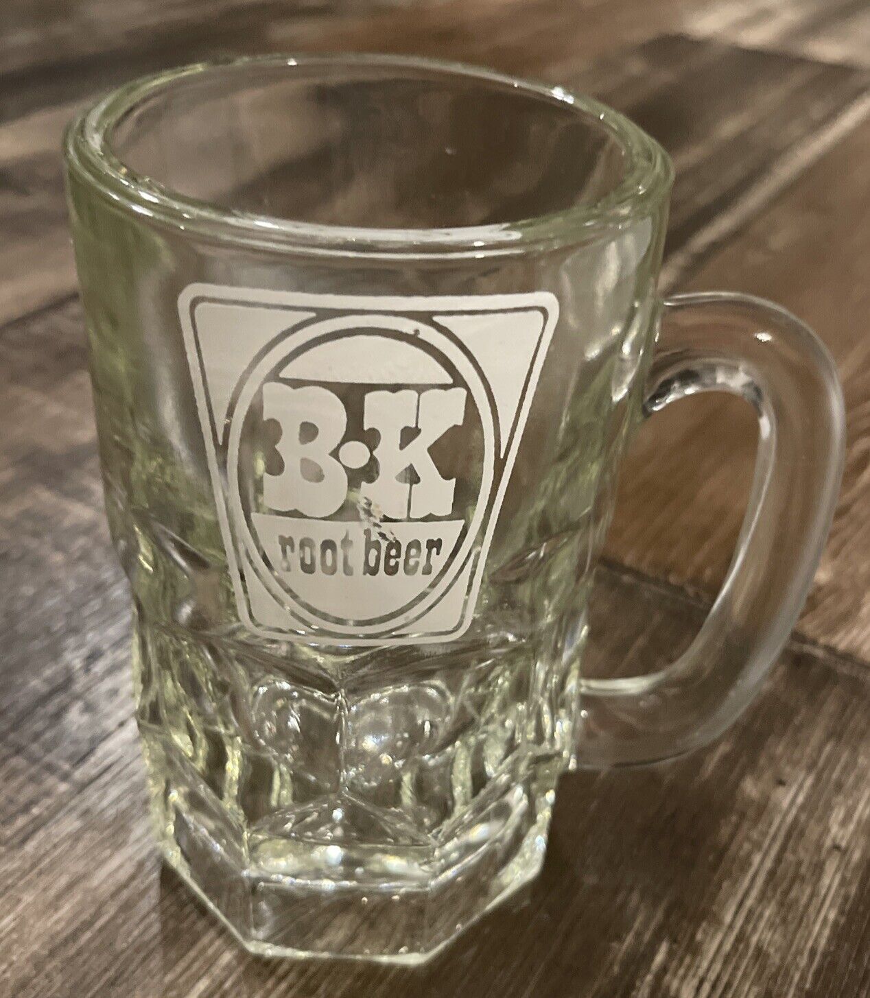 Vintage B.K Root Beer Mug  Thick, Glass 6”