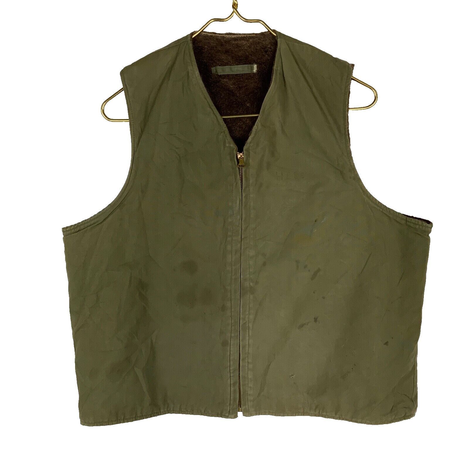 Vintage Us Military Vest Jacket Size Medium Green 1940s Alpaca Lined