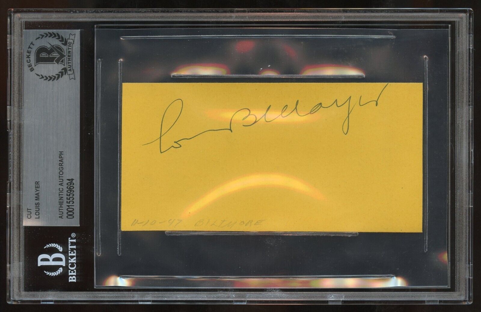 Louis Mayer d1957 signed autograph auto 2x5 cut Producer Co-Founder MGM BAS