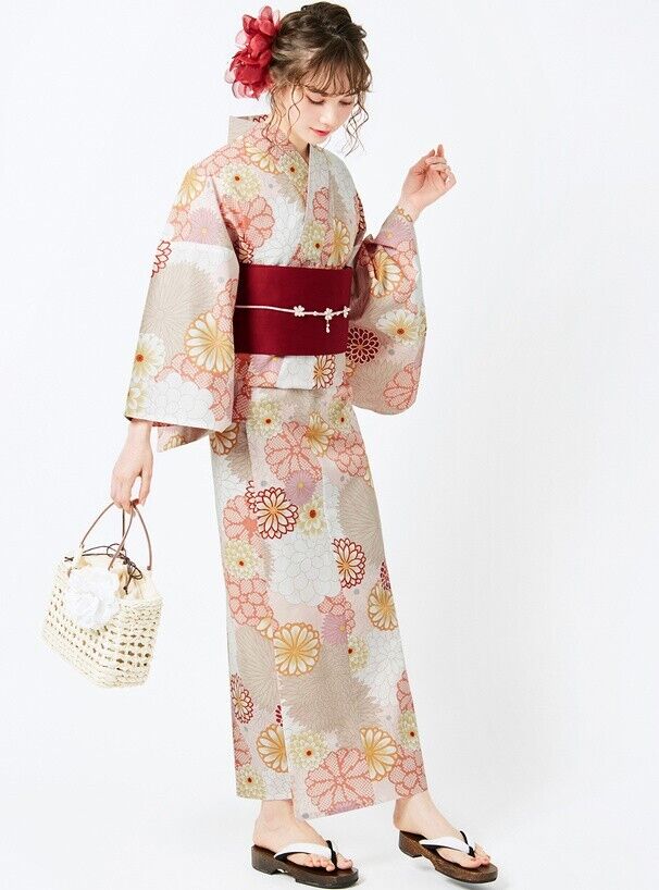 Grail Kimono Yukata Set Dress chrysanthemum peony Kyoto Summer Clothes  Japan