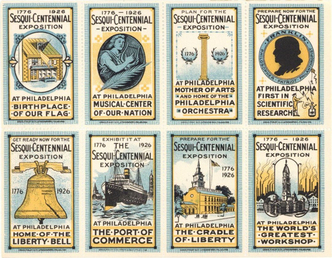 Sesqui-Centennial Exposition Stamps - Americana - Block of 8 Stamps - Americana