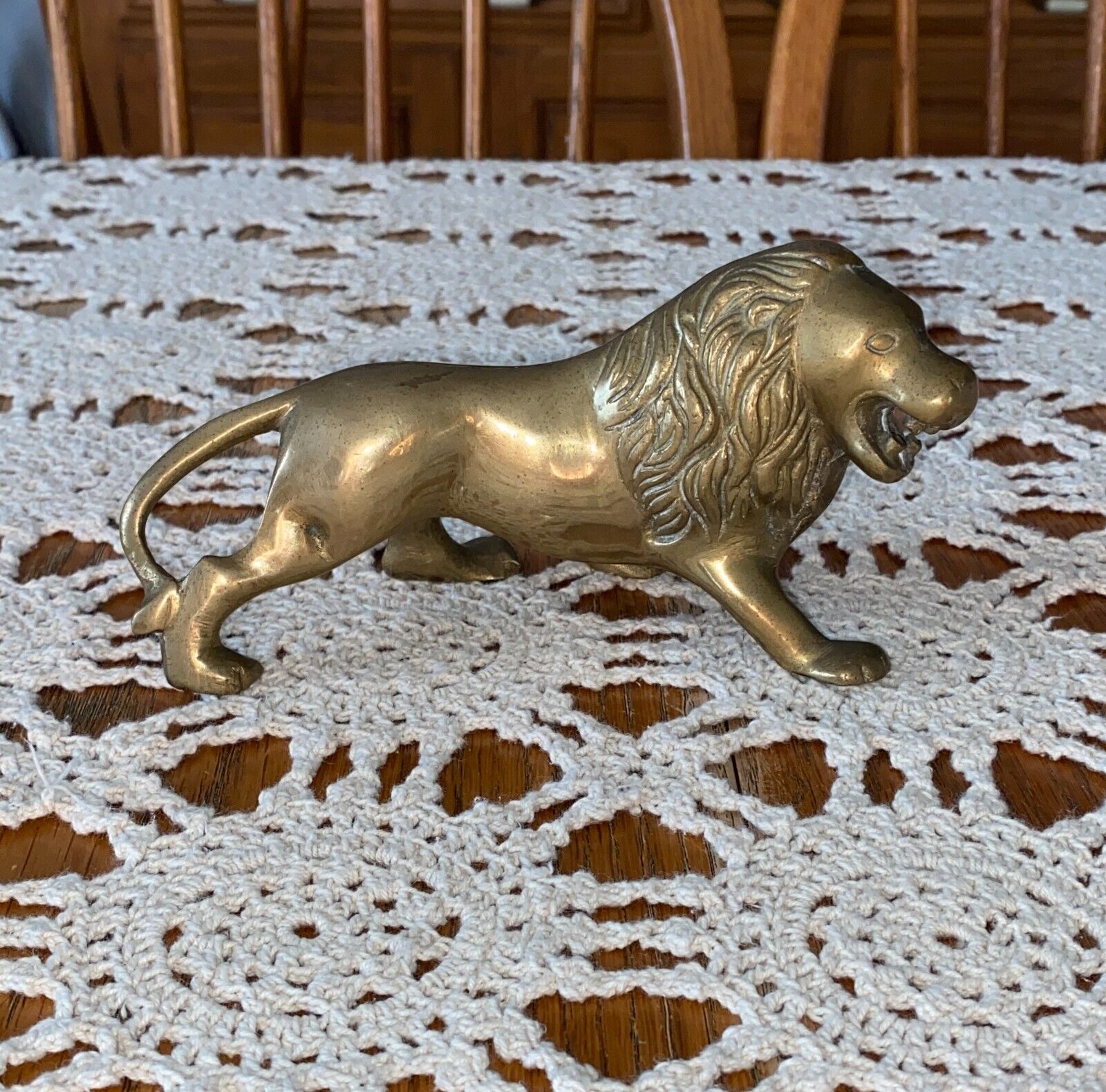 Vintage Unbranded 6 ¾” Brass Lion Figurine