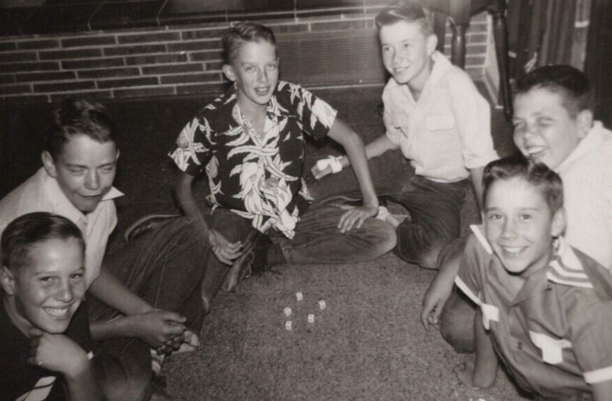 5i Photograph 1950\'s Group Boys  Playing Dice Game Kids Happy Smiling 