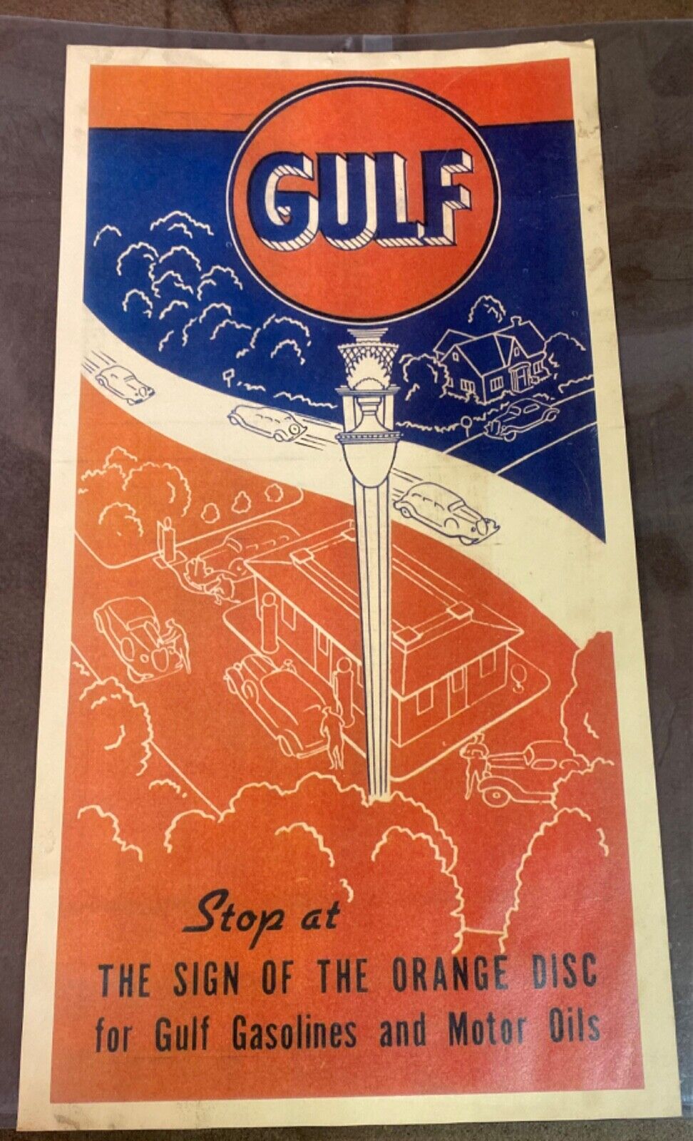 original rare 1920s gulf oil gas advertising paper sign man cave garage