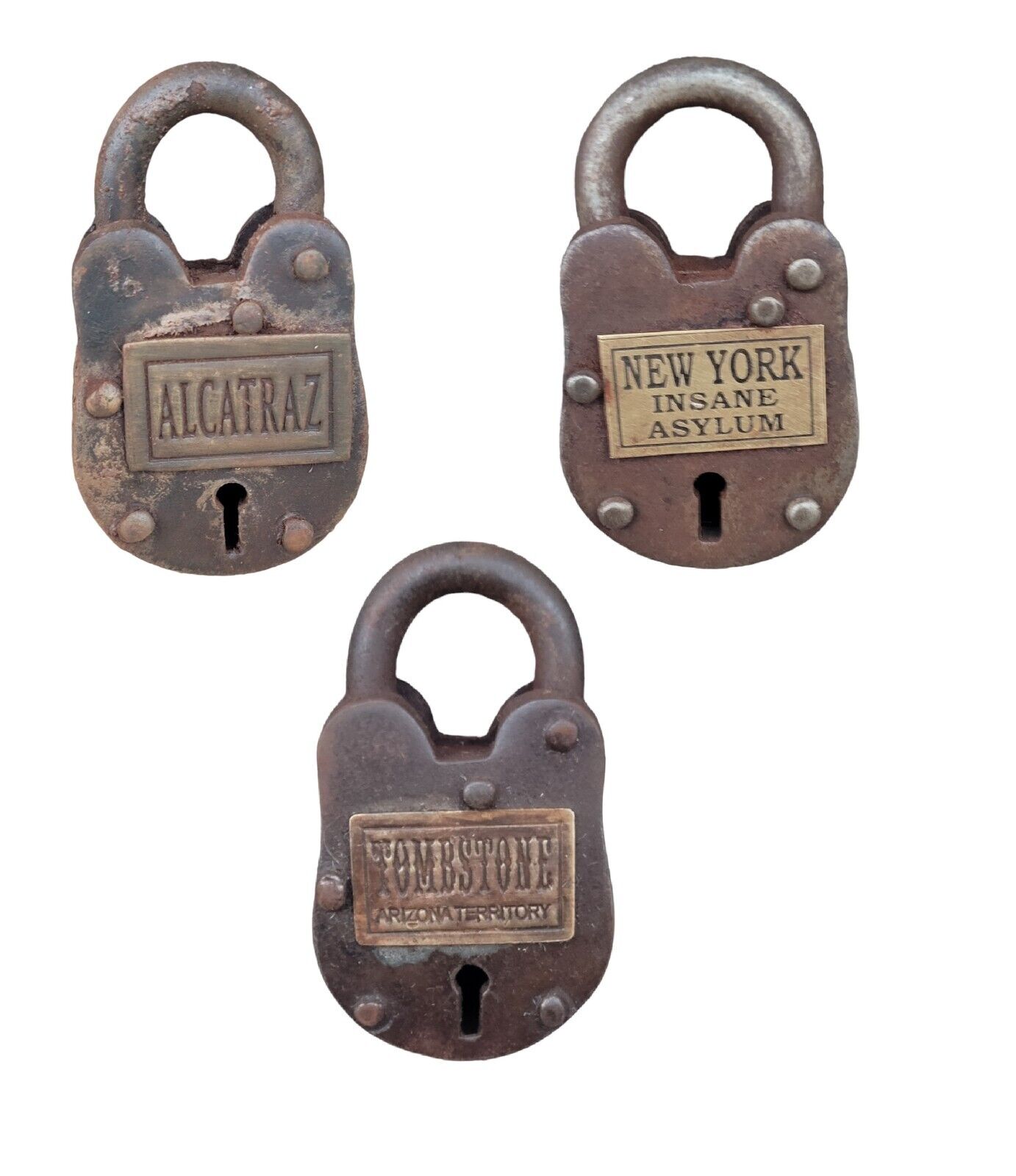 3 Pack Alcatraz New York Insane Asylum Tombstone Cast Iron Working Lock & 2 Keys