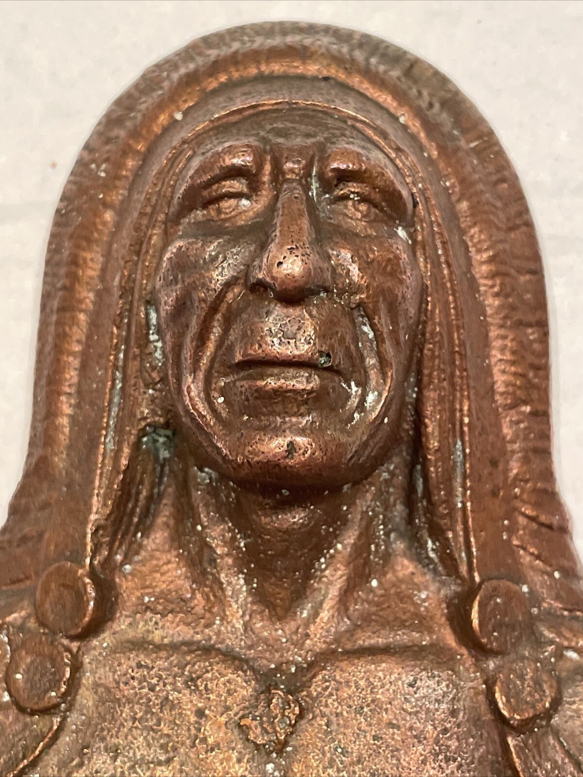 Vintage Indian Brass Bookends Cast Native American Indian Head Shoulder Lot Of 2
