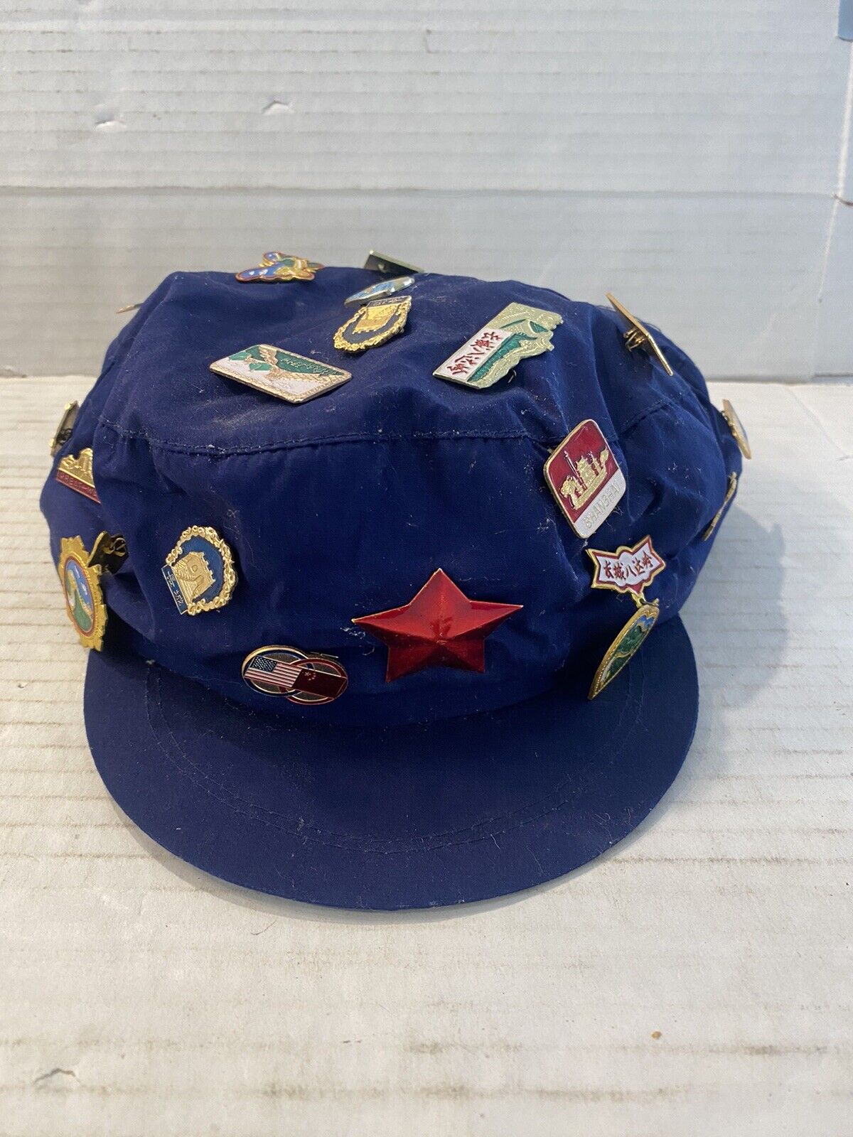 CHINESE MAO ZEDONG CAP BLUE W/RED STAR with Pins (26- Some Duplicates) Bx14