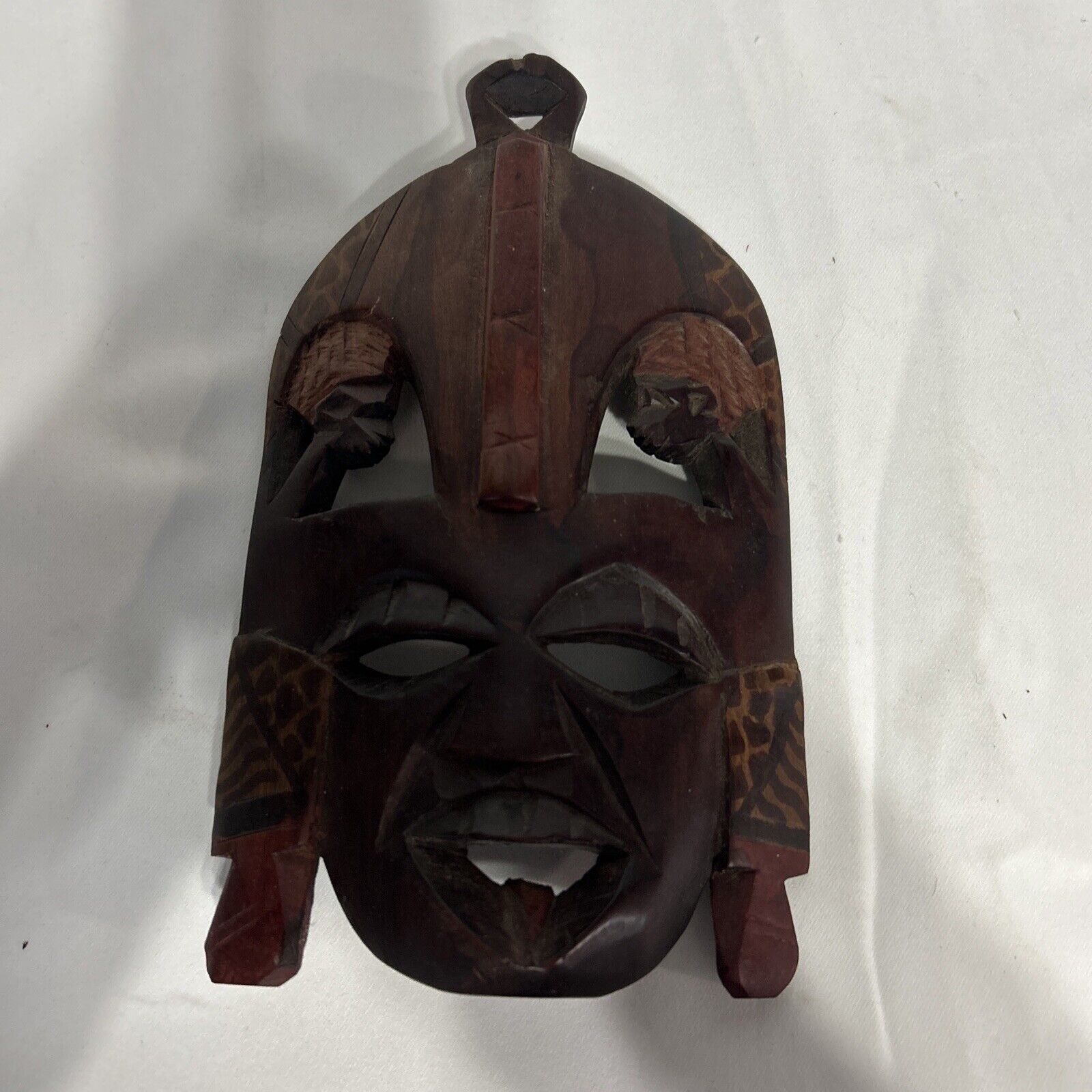 Antique Hand Carved Wood Mask Man's Face Folk Art