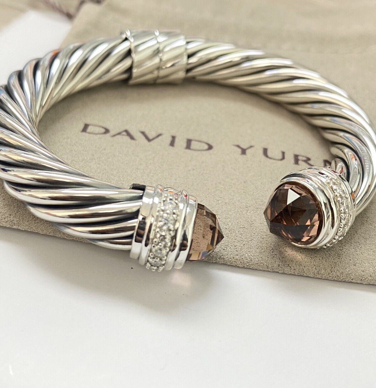 DAVID YURMAN 10MM Morganite & Diamond Sterling Silver Cable Bracelet Size L