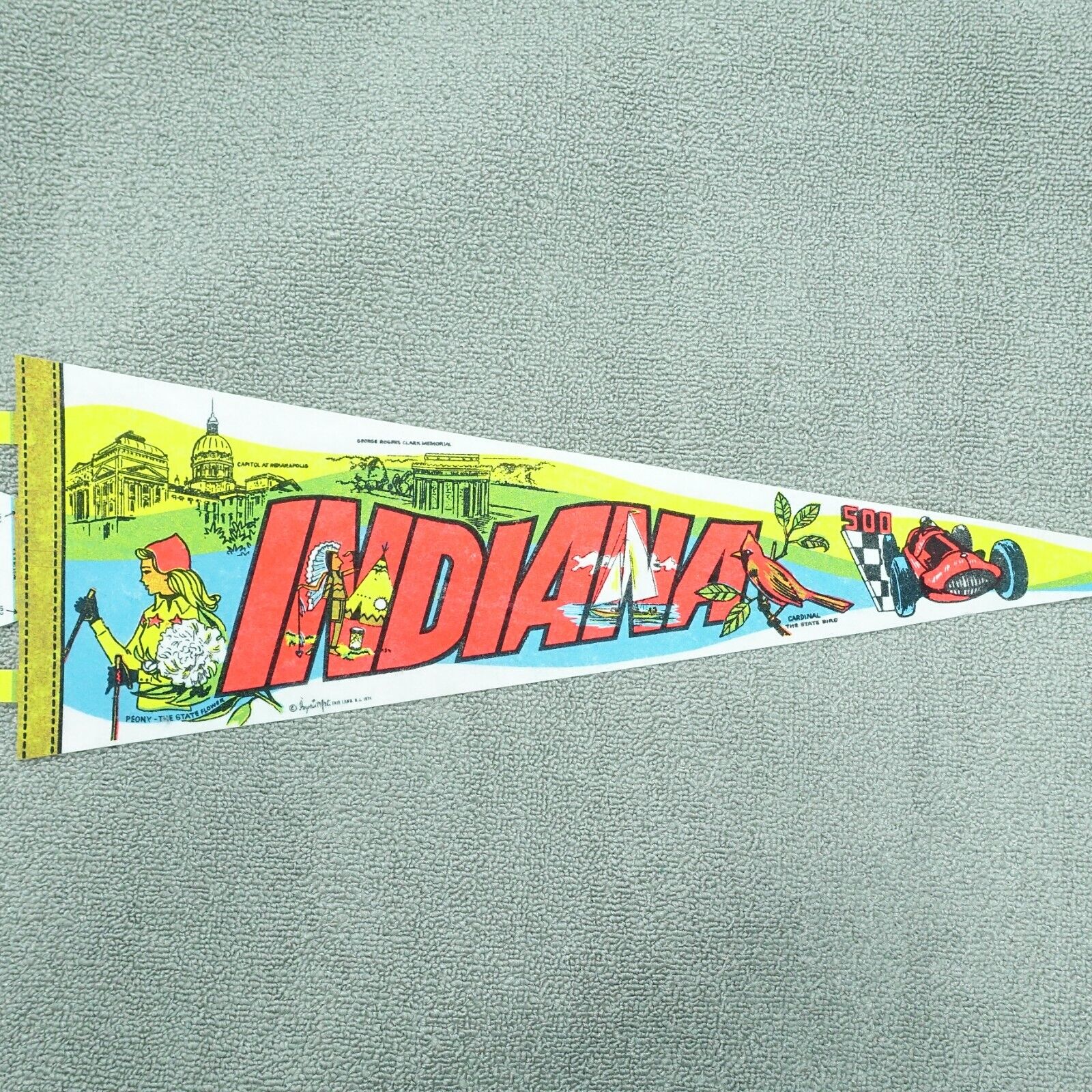 vintage 1974 souvenir pennant indiana state capital indy 500 cardinal colorful