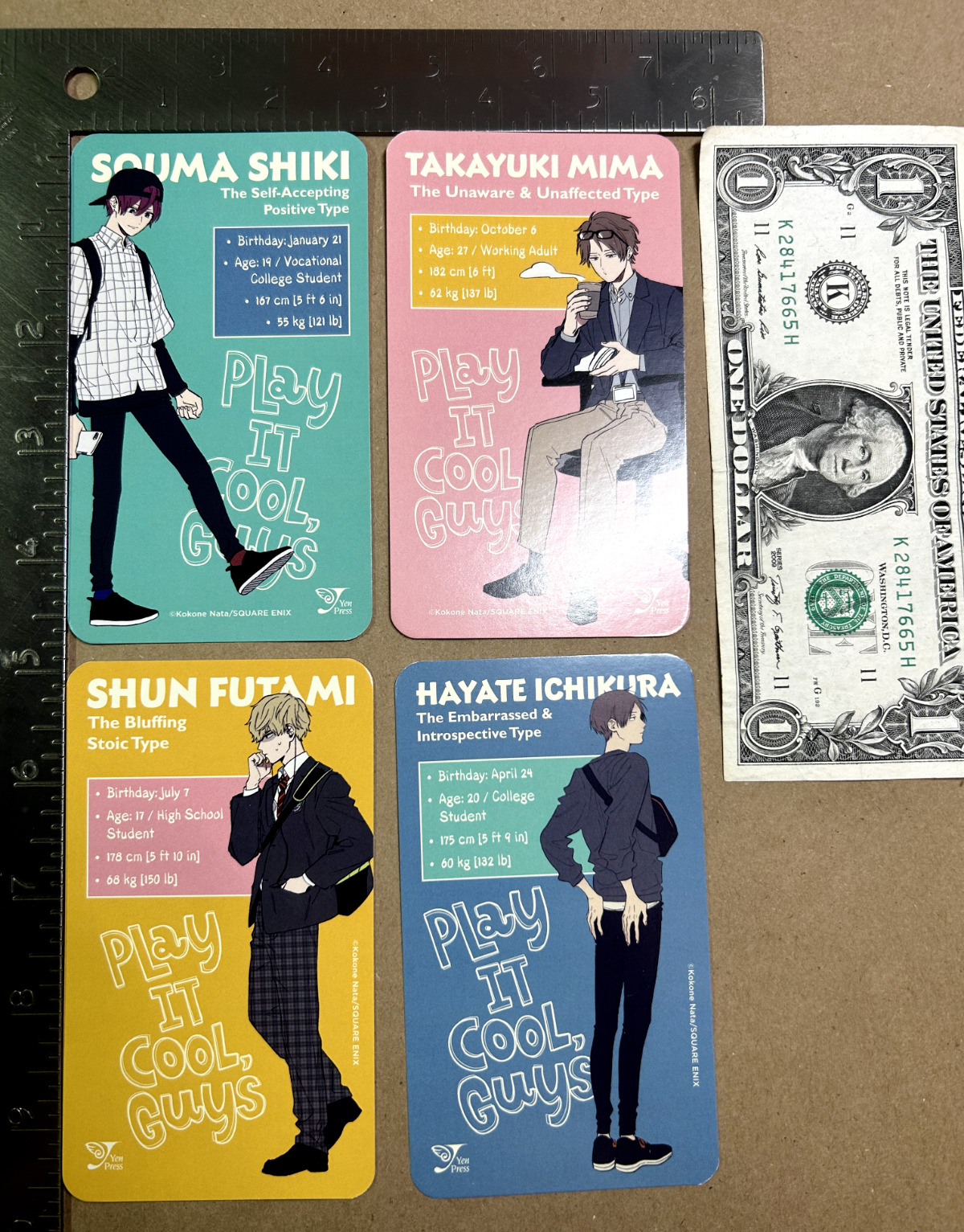 [Lot of 4] Play It Cool, Guys Character Promo Cards 2022 NYCC Yen Press