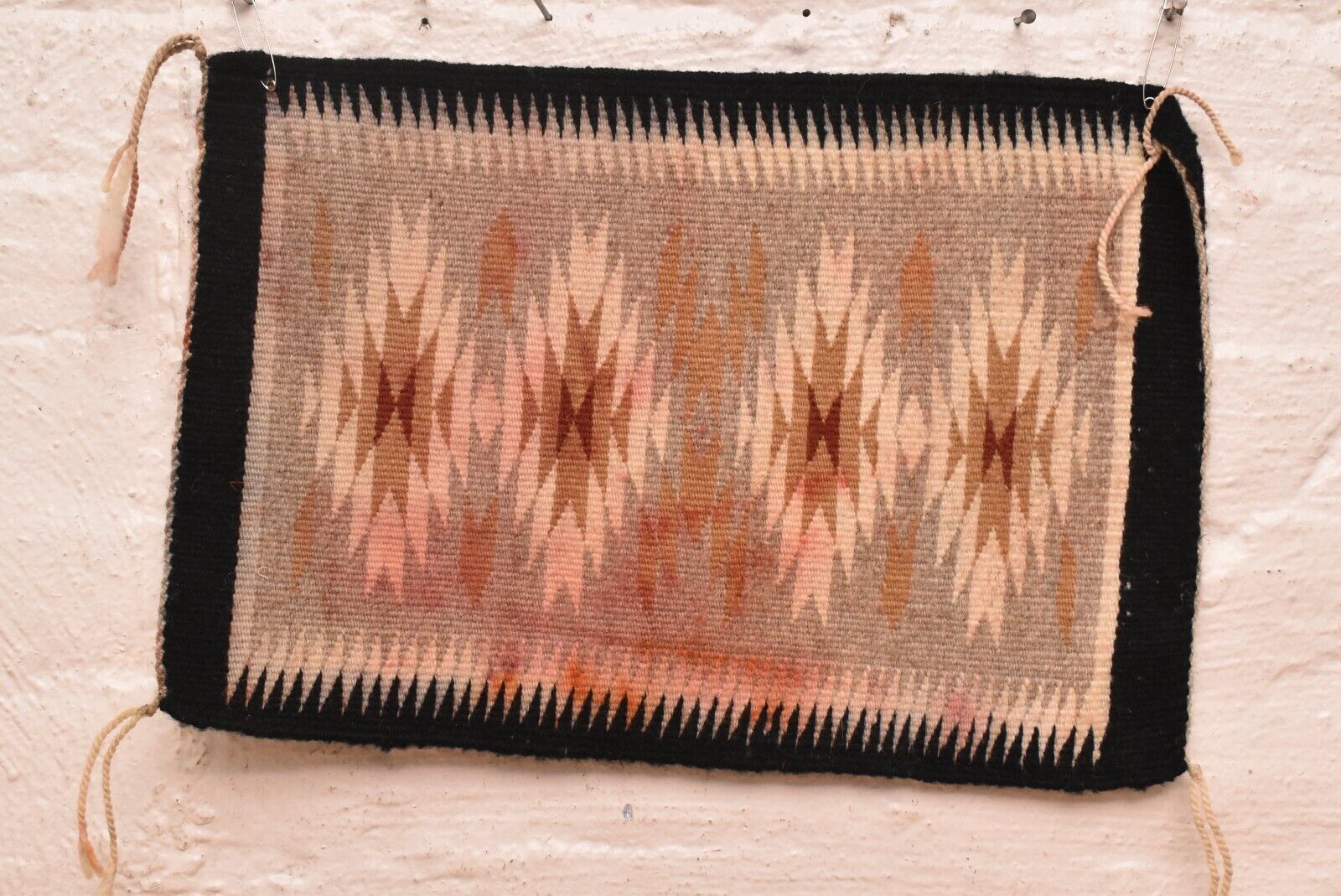 Antique Navajo Rug Native American Indian 18x12 Textile Weaving VTG Eye Dazzler