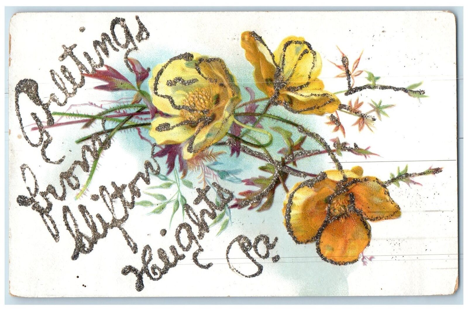 c1920\'s Greetings From Clifton Heights Yellow Flowers Pennsylvania PA Postcard