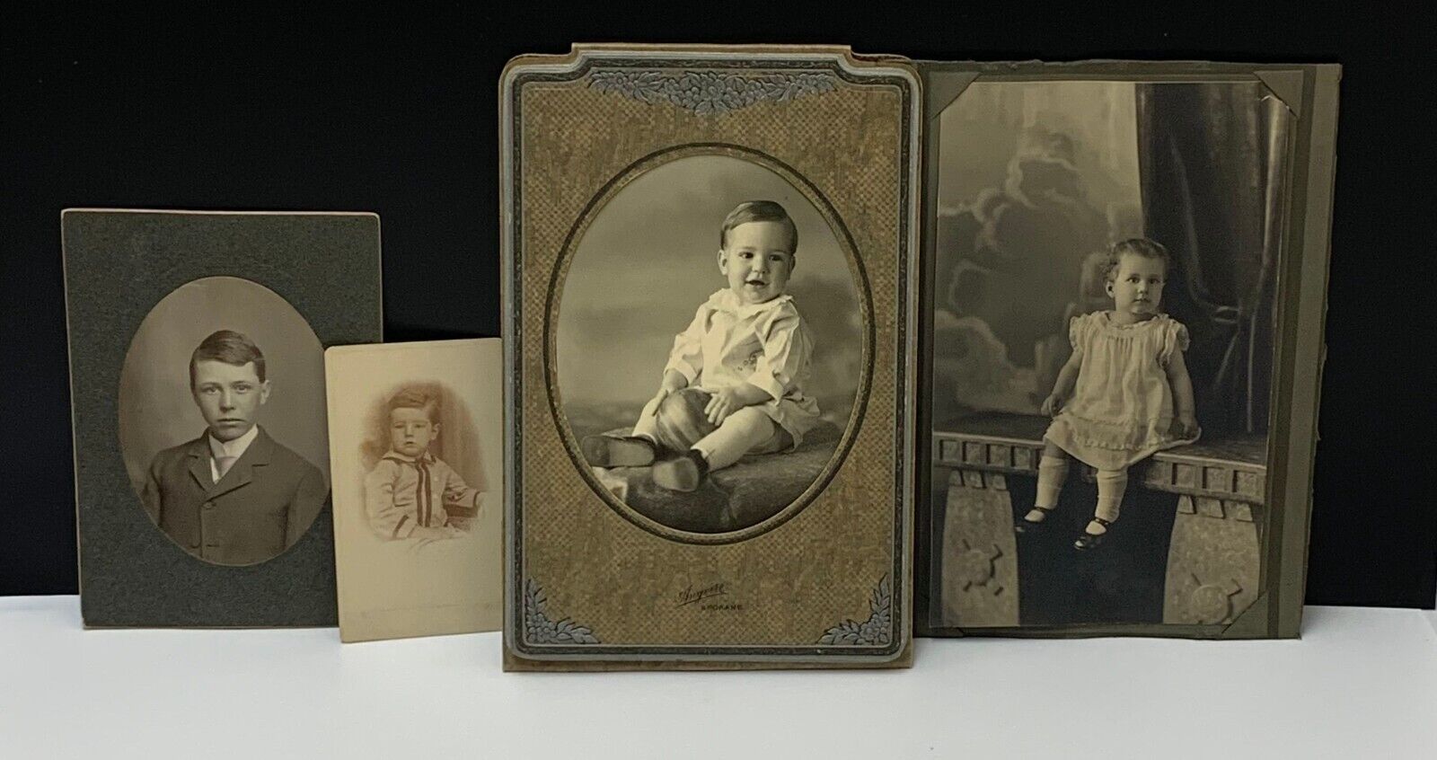 Antique Lot of 4 Vintage Children Portraits Photographs & Cabinet Cards Ephemera
