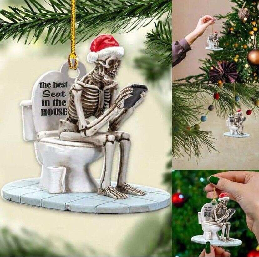 Christmas Best Seat Of The House Skeleton Toilet Funny Acrylic Ornament 2D