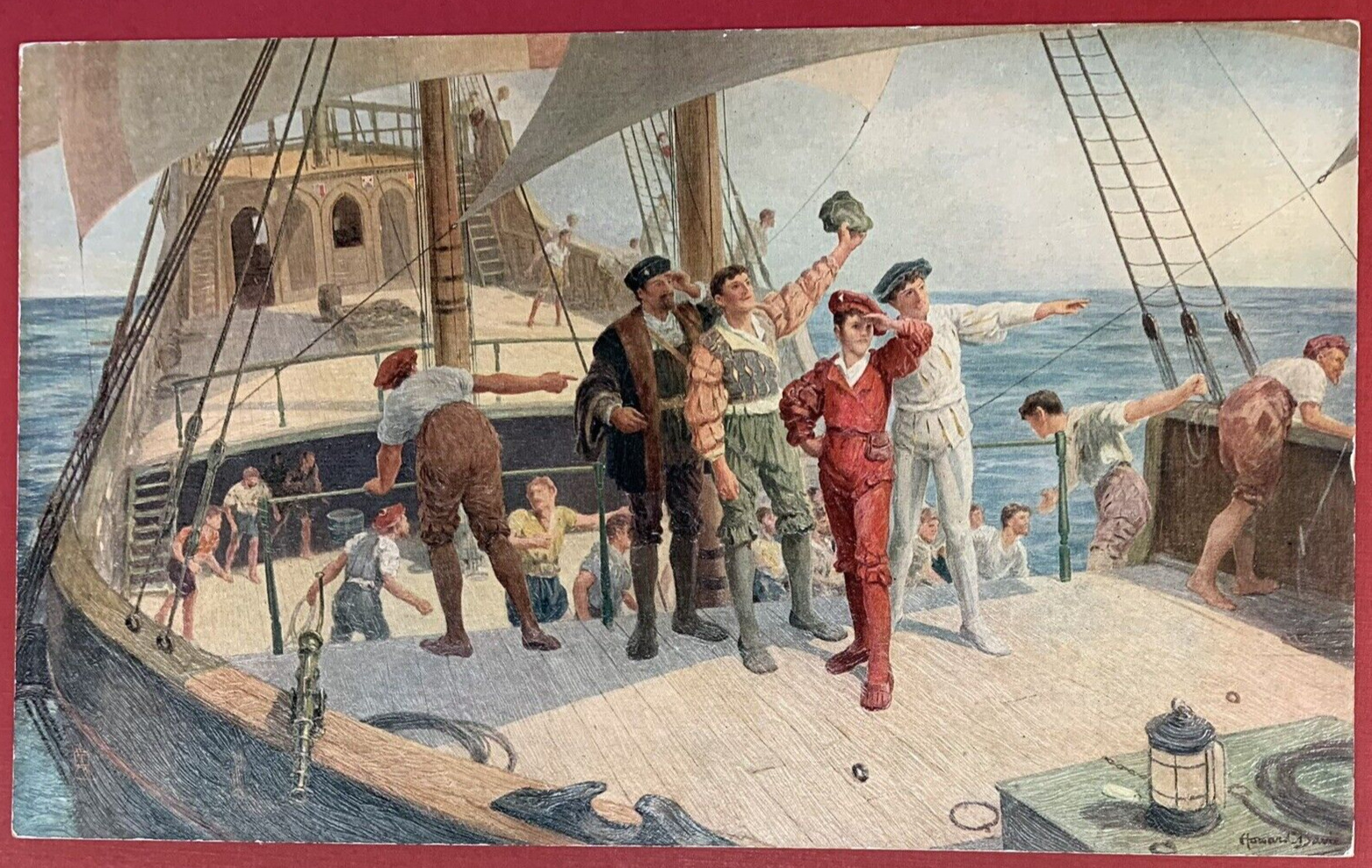 John Cabot & His Three Sons Sighting Newfoundland, Copy of Painting, Tuck & Sons