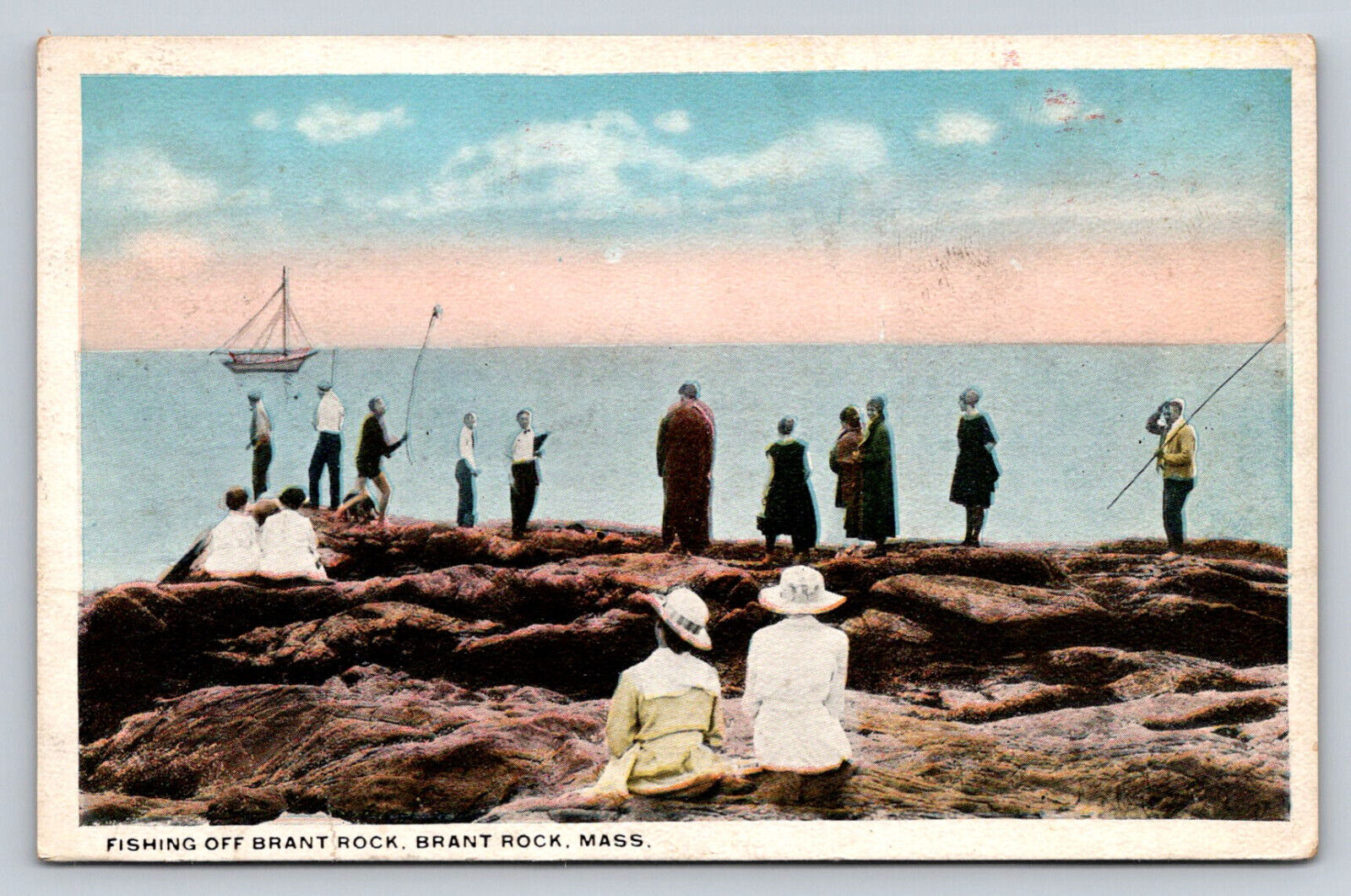 c1920 People Men Women Fishing Off Brant Rock Massachusetts  P786