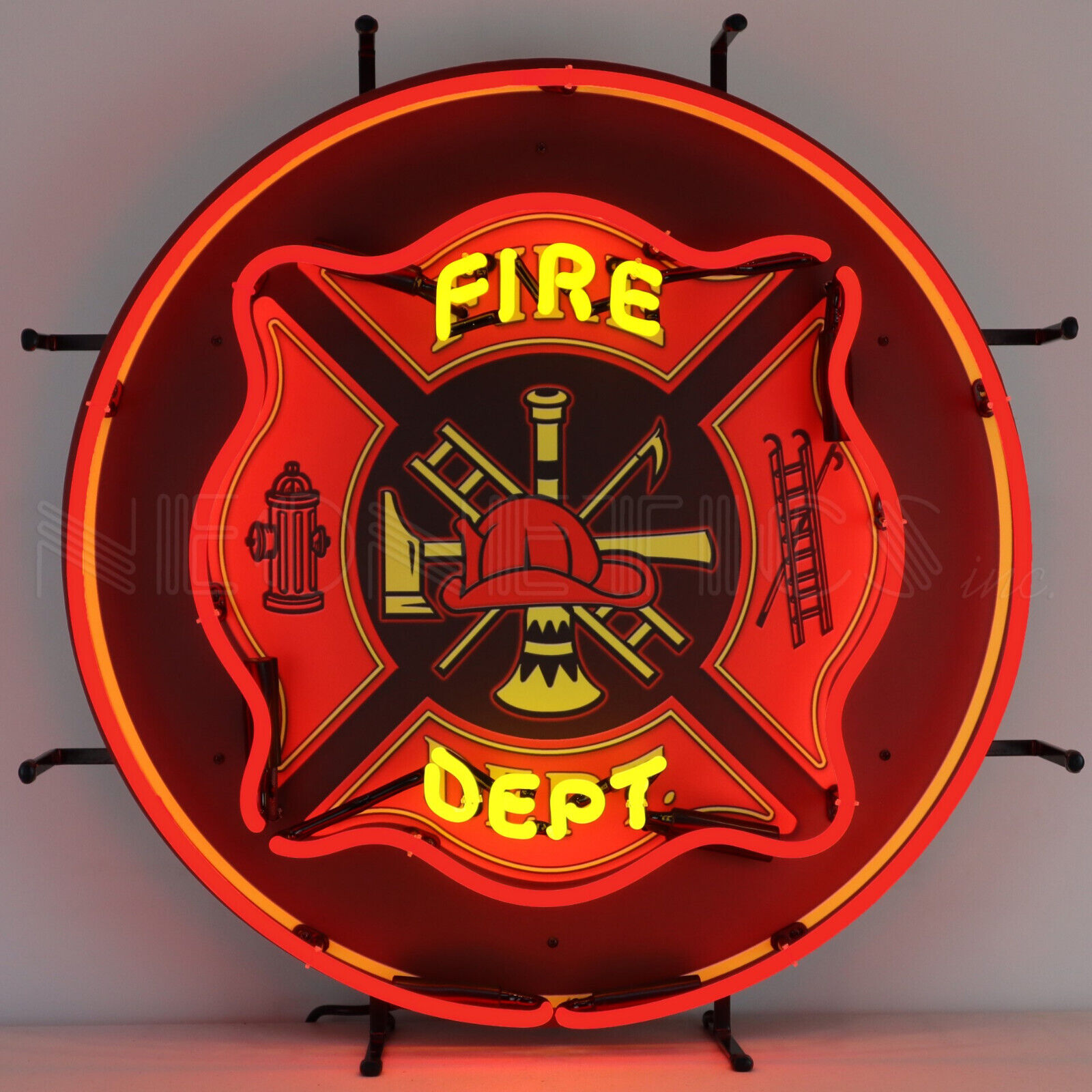 Fire Department Neon sign dads garage wall lamp light Firehouse Dept helmet hook