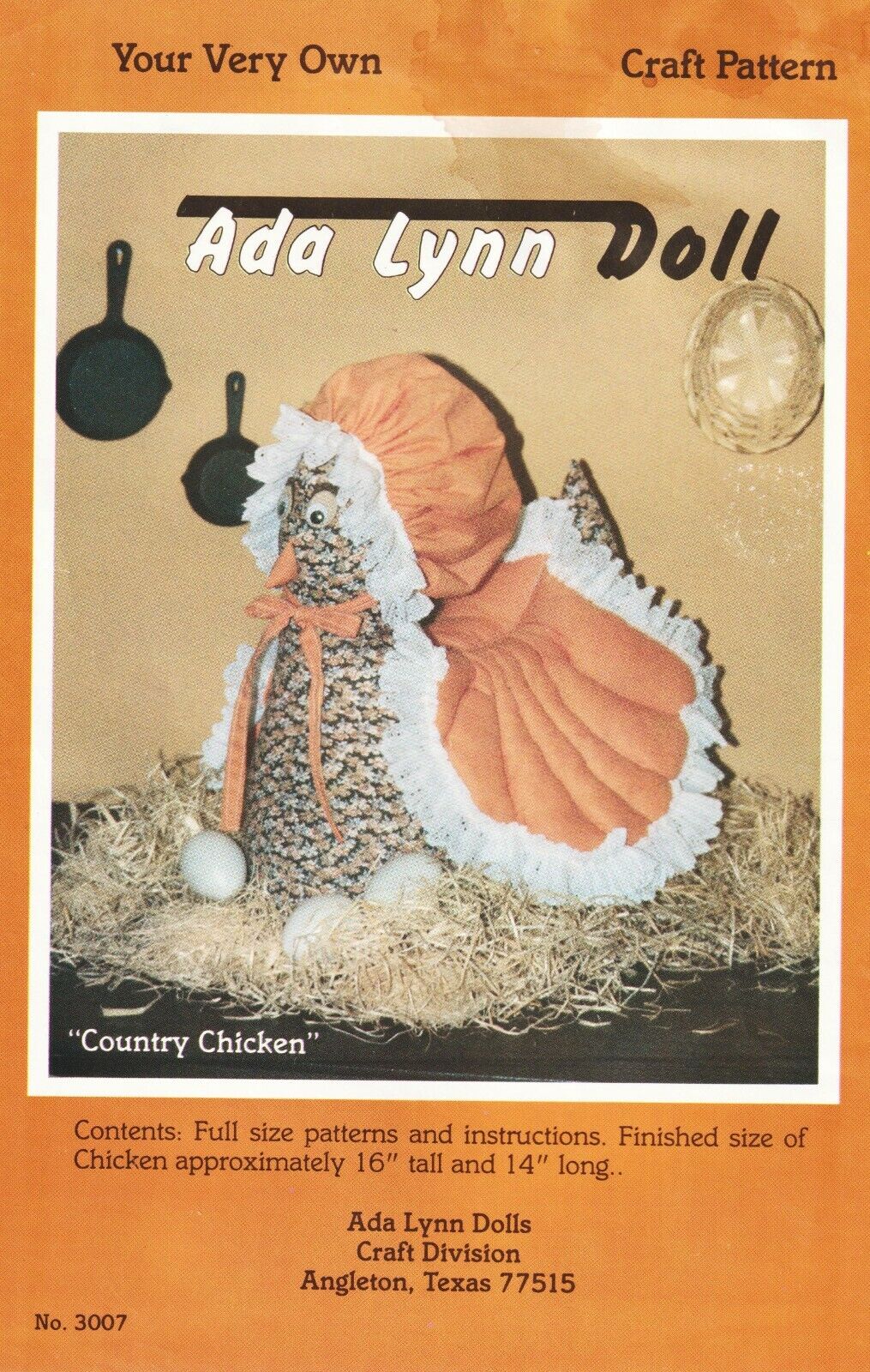 Ada Lynn Doll Sewing Pattern Country Chicken 16 inch tall with Bonnet 