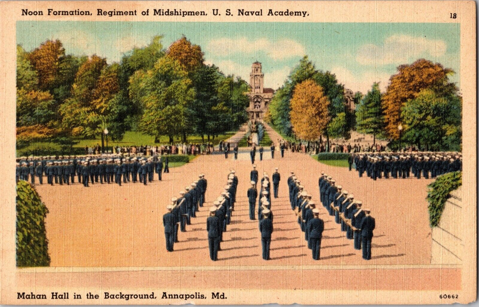c. 1950 Vintage Postcard Noon Formation U.S. Naval Academy Midshipmen