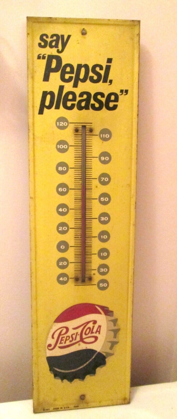 Vintage metal Pepsi Sign/Thermometer, works, 27\