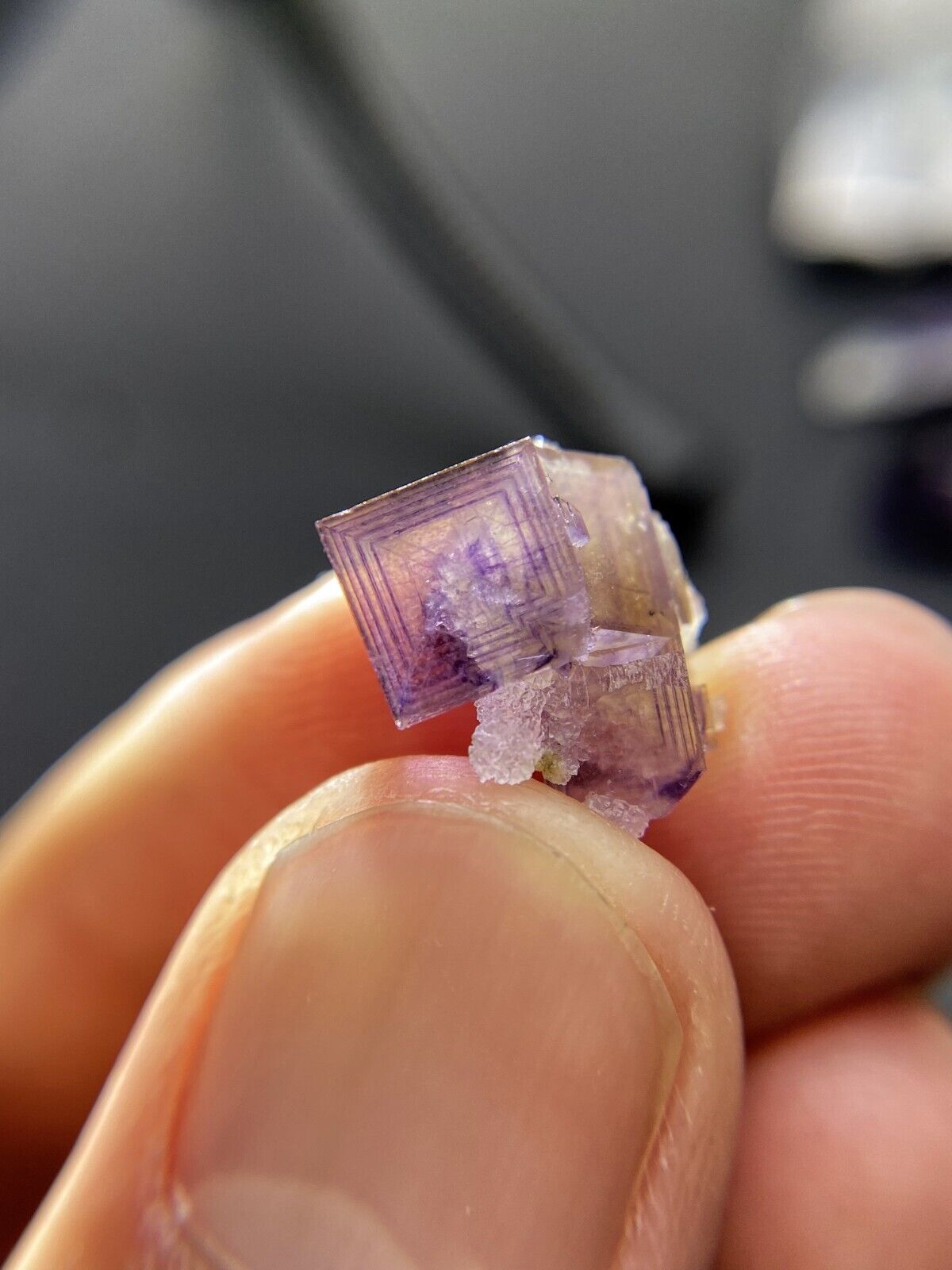 Rare   1.9g Exquisite multi-layer purple window cubic fluorite mineral crystal