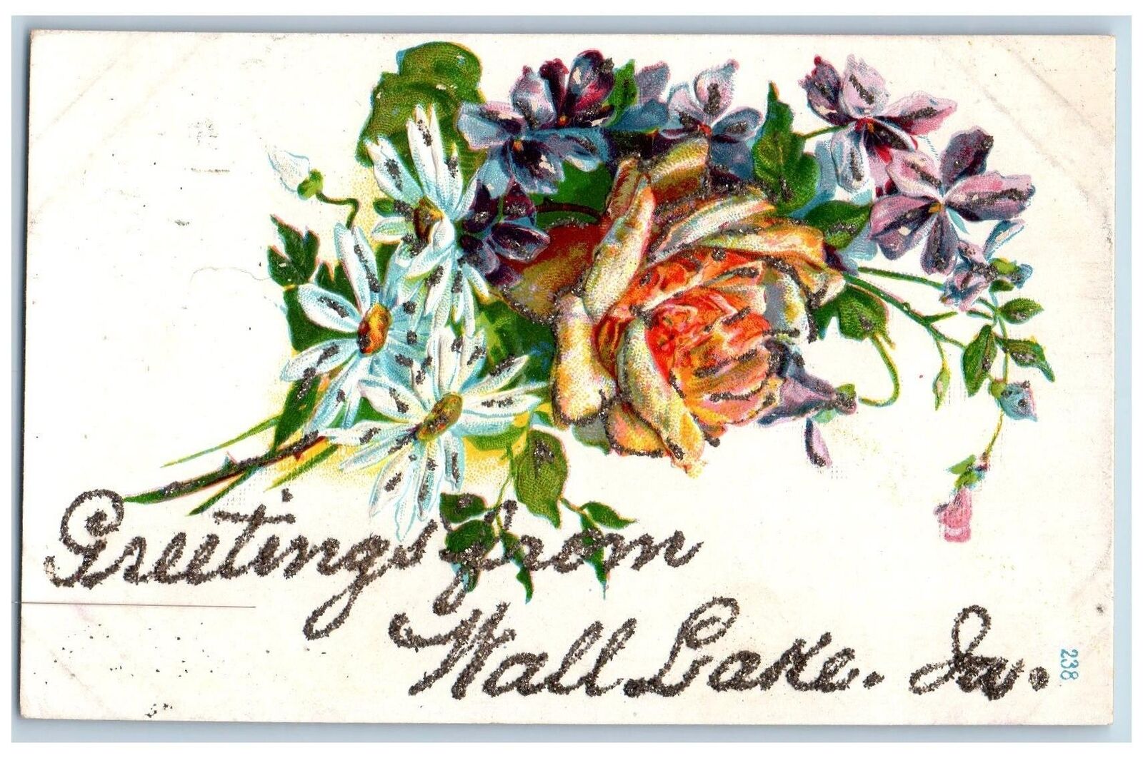 Wall Lake Iowa IA Postcard Greetings Embossed Rose Flower Leaves c1910's Vintage