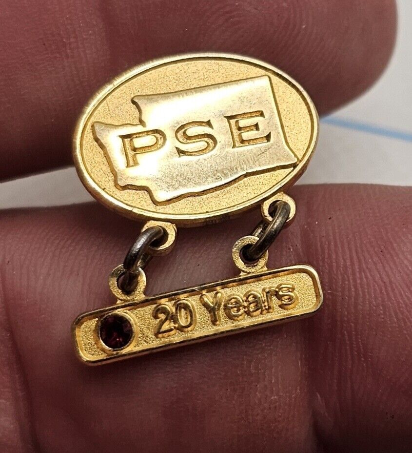 VTG Lapel Pinback Hat Pin Gold Tone PSE Puget Sound Energy 20 Year Employment 