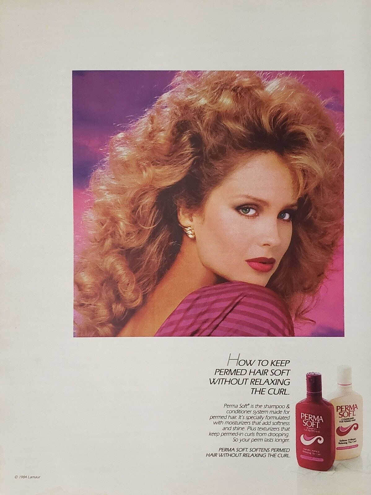 1984 Perma Soft Shampoo & Conditioner To Keep Permed Hair Soft Vintage Print Ad