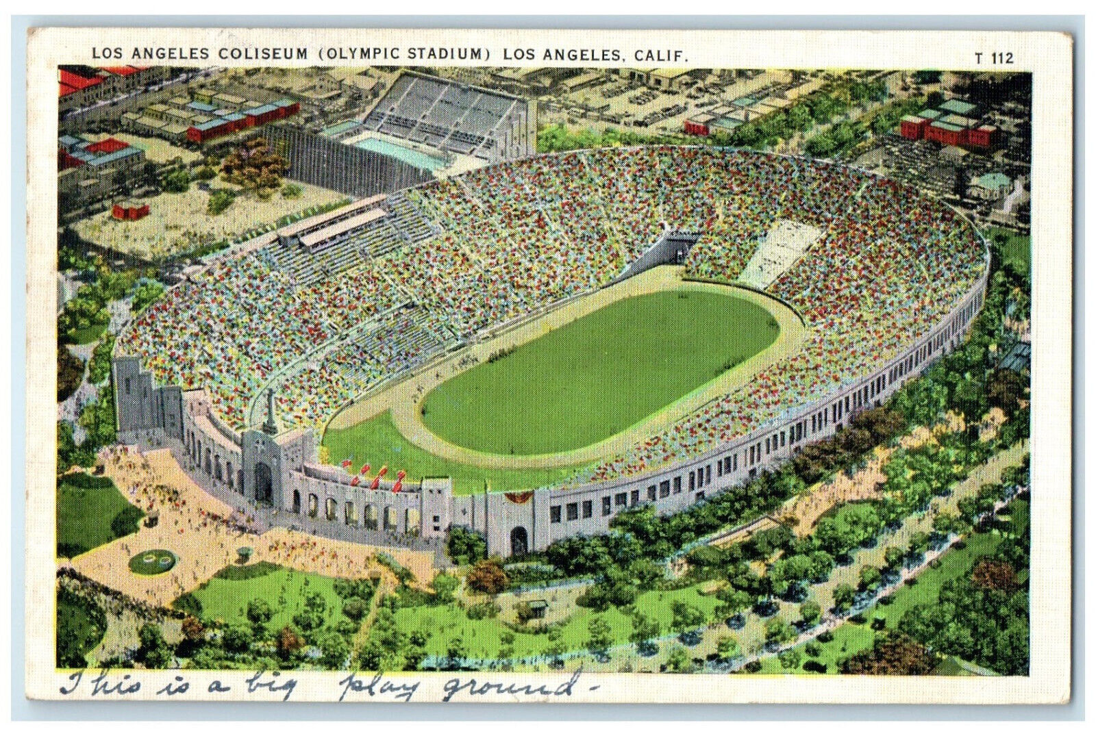 1935 Los Angeles Coliseum (Olympic Stadium) Los Angeles California CA Postcard