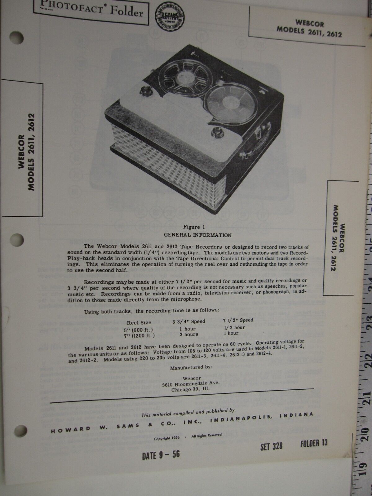 SF 1950's Sams Photofact WEBCOR  Model   2611, 2612  BIS