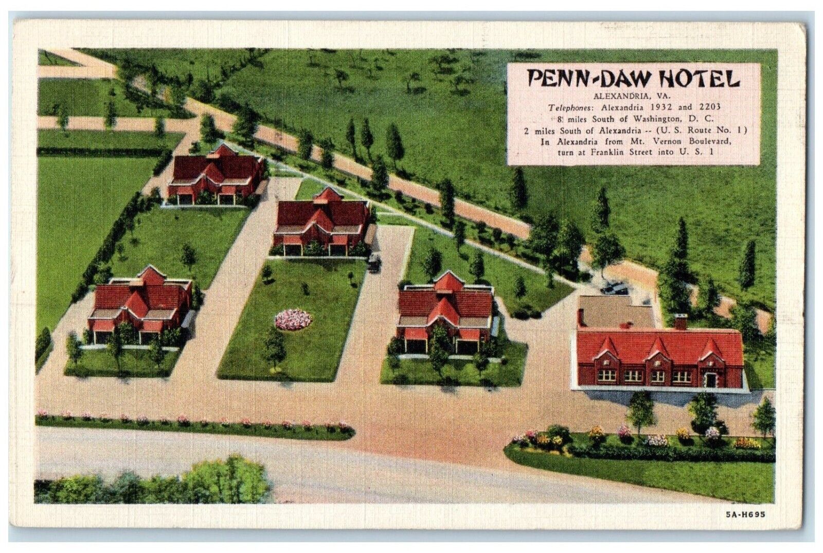 1938 Penn-Daw Hotel Exterior View Building Alexandria Virginia Vintage Postcard