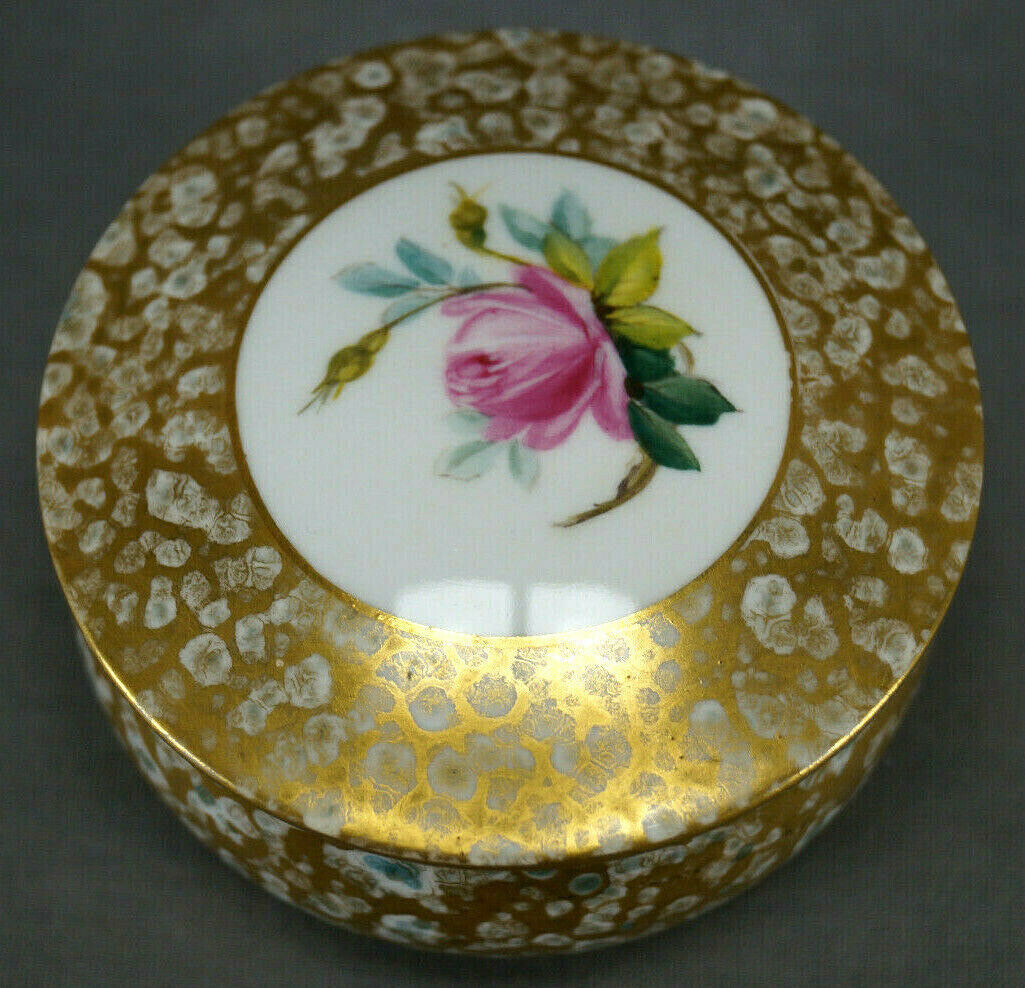 Royal Worcester Hand Painted Pink Rose & Gold Small Trinket Box Circa 1912