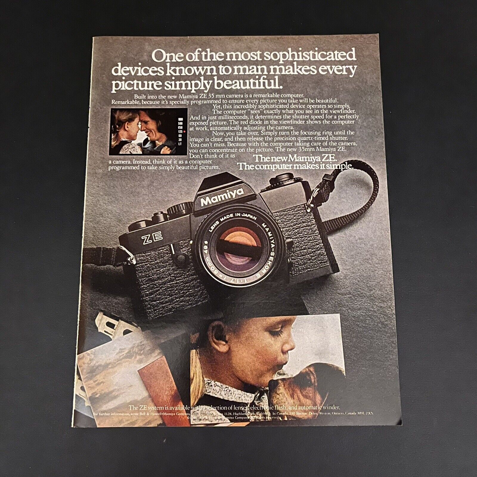 1980 Mamiya ZE 35 mm Camera Print Ad Original Vintage Bell & Howell
