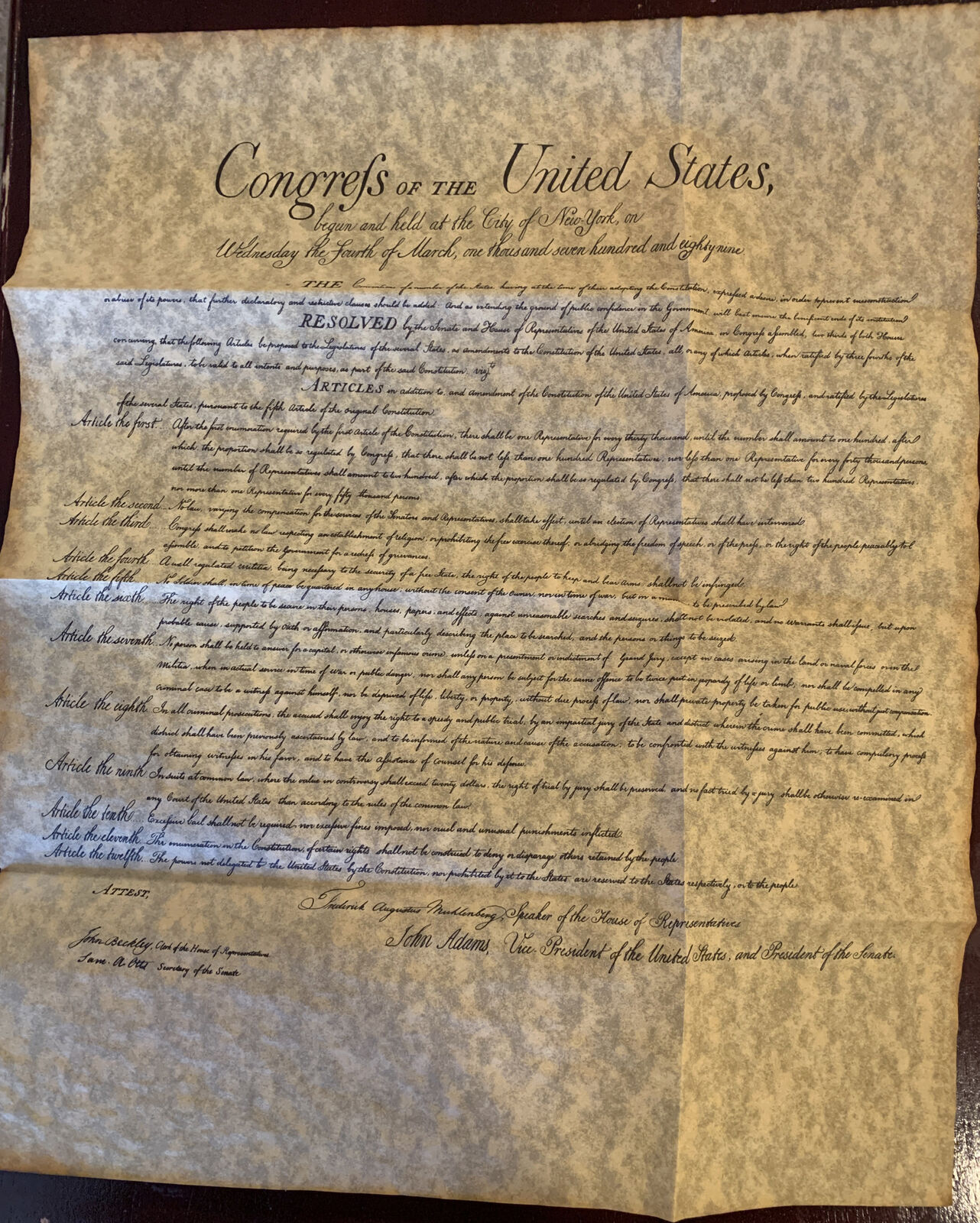 The United States Bill of Rights Parchment Replica 