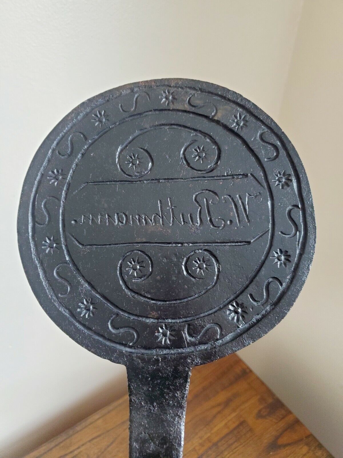 AAFA Early 1800s PA Dutch Pizzelle WAFER Waffle Iron Maker Signed W. Rutthmann