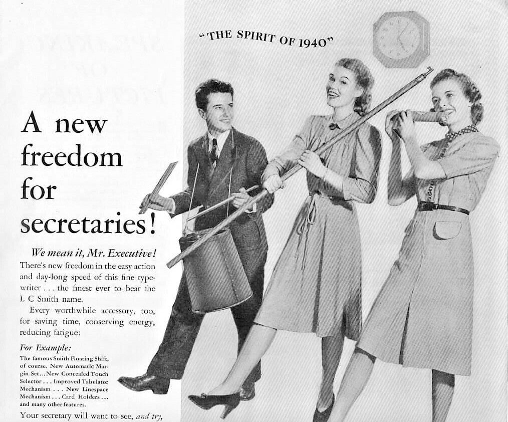 1940 LC Smith Typewriter Vintage Print Ad A New Freedom For Secretaries 