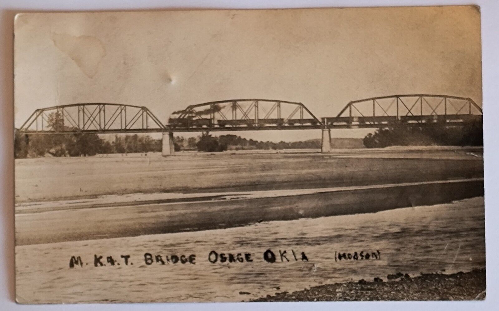 RPPC Osage OK Oklahoma Steam Engine Train Railroad MK&T Bridge 1912 Postcard A1
