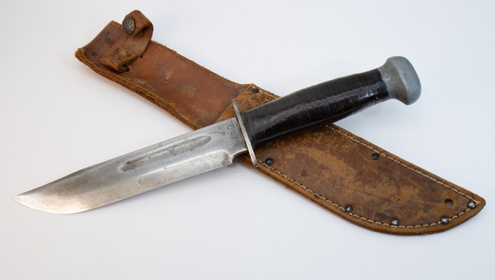 Vintage PAL USA RH-36 WWII Era Stacked Leather Fixed Blade Combat Fighting Knife