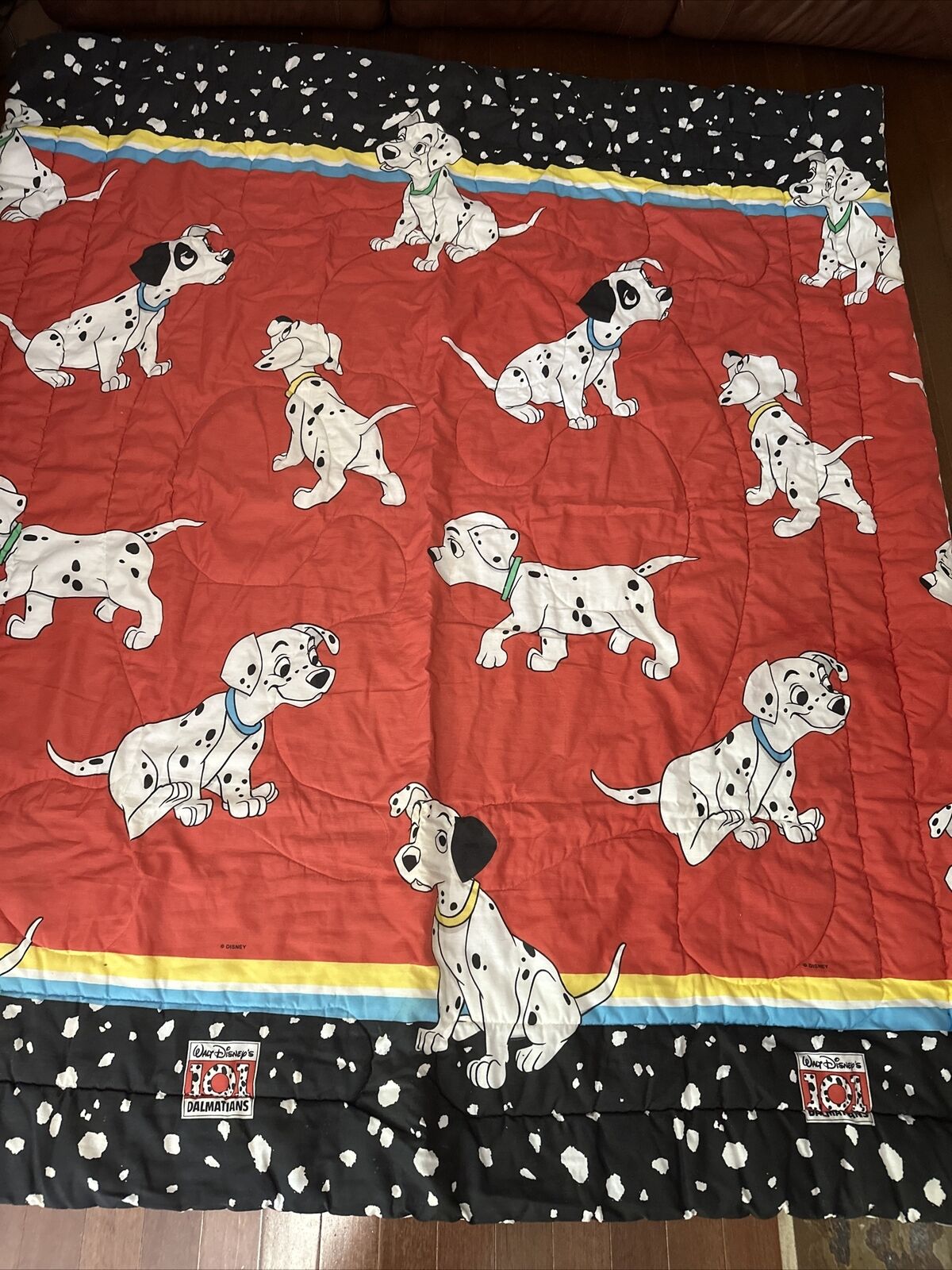 Vintage Disney 101 Dalmatians Full  Comforter Puppies 70x84” Red Black Spots