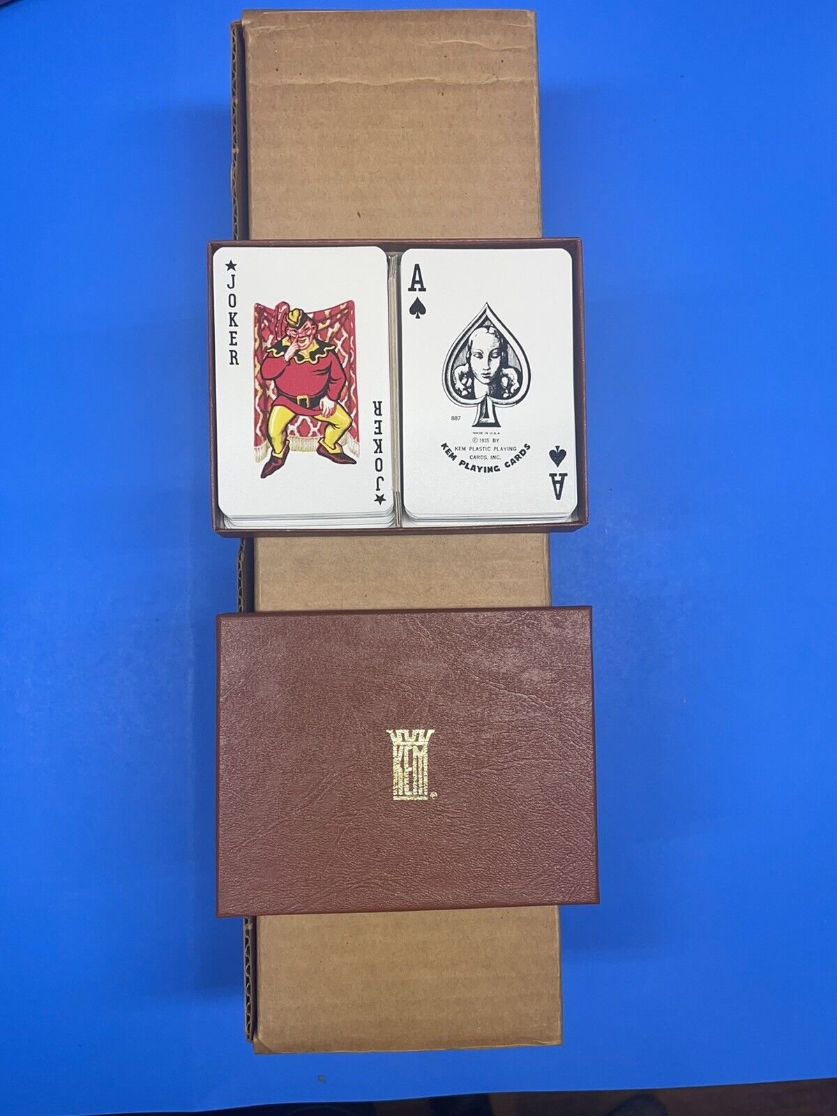 Vintage KEM Style Double Deck Playing Cards, 53 Cards Deck, Green & Browne W/Box