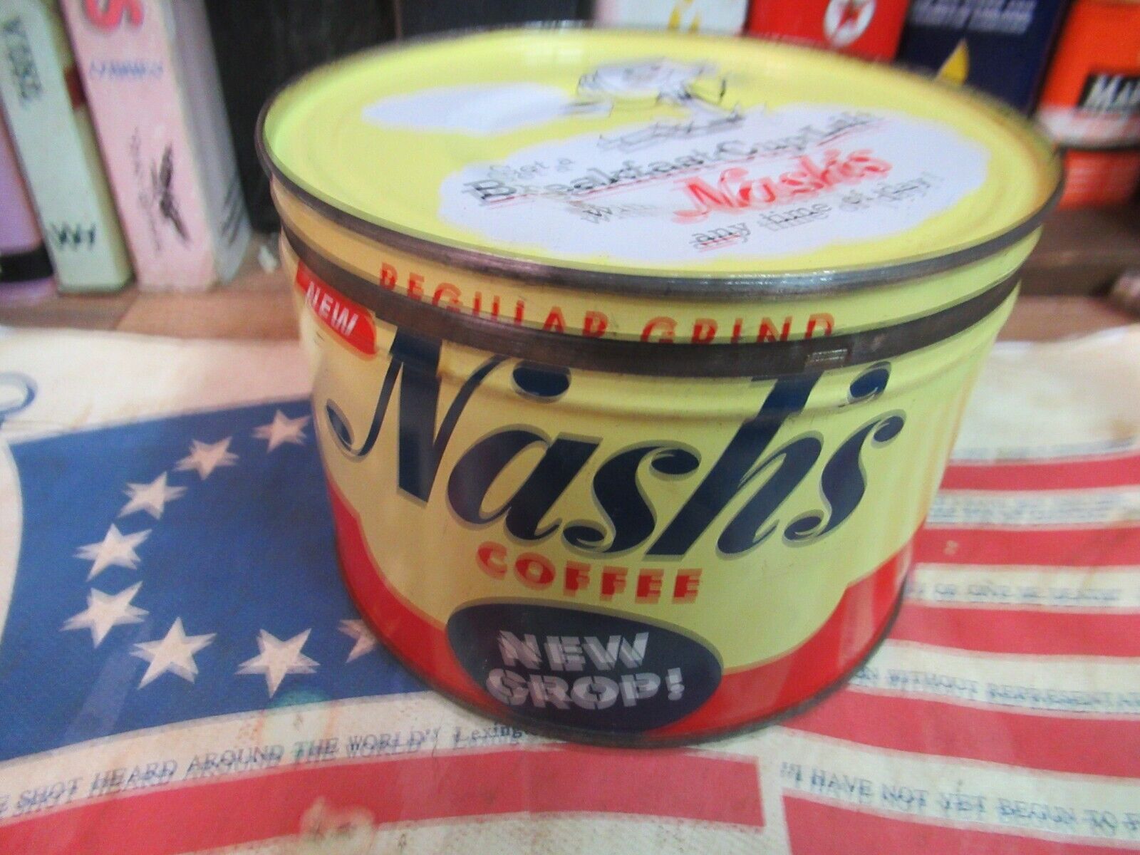 NASH\'S  COFFEE TIN CAN vintage 1 lb can OLD COUNTRY STORE ST PAUL MN 1955