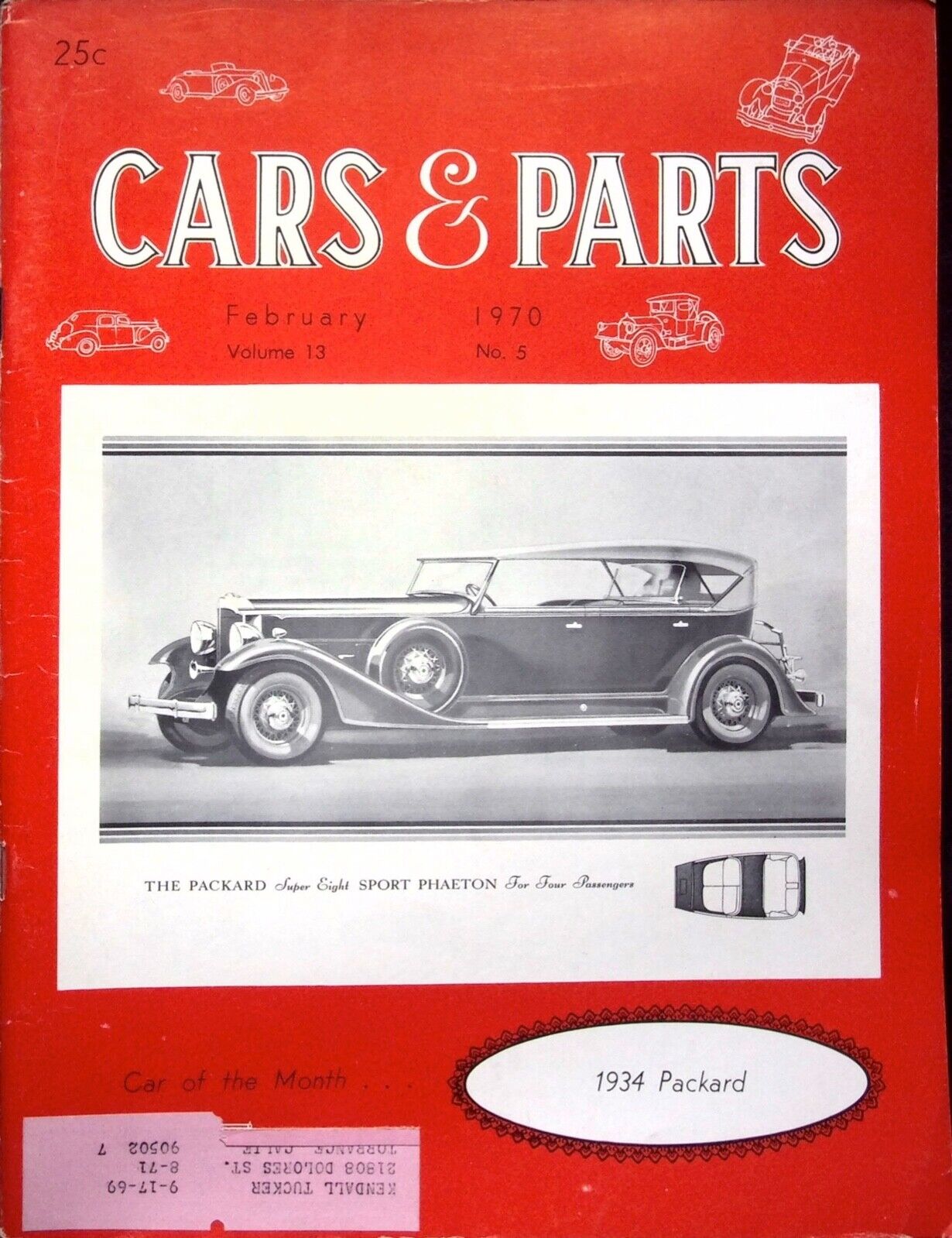 VINTAGE 1934 PACKARD - CAR & PARTS MAGAZINE, FEBRUARY 970 VOLUME 13 NO. 5