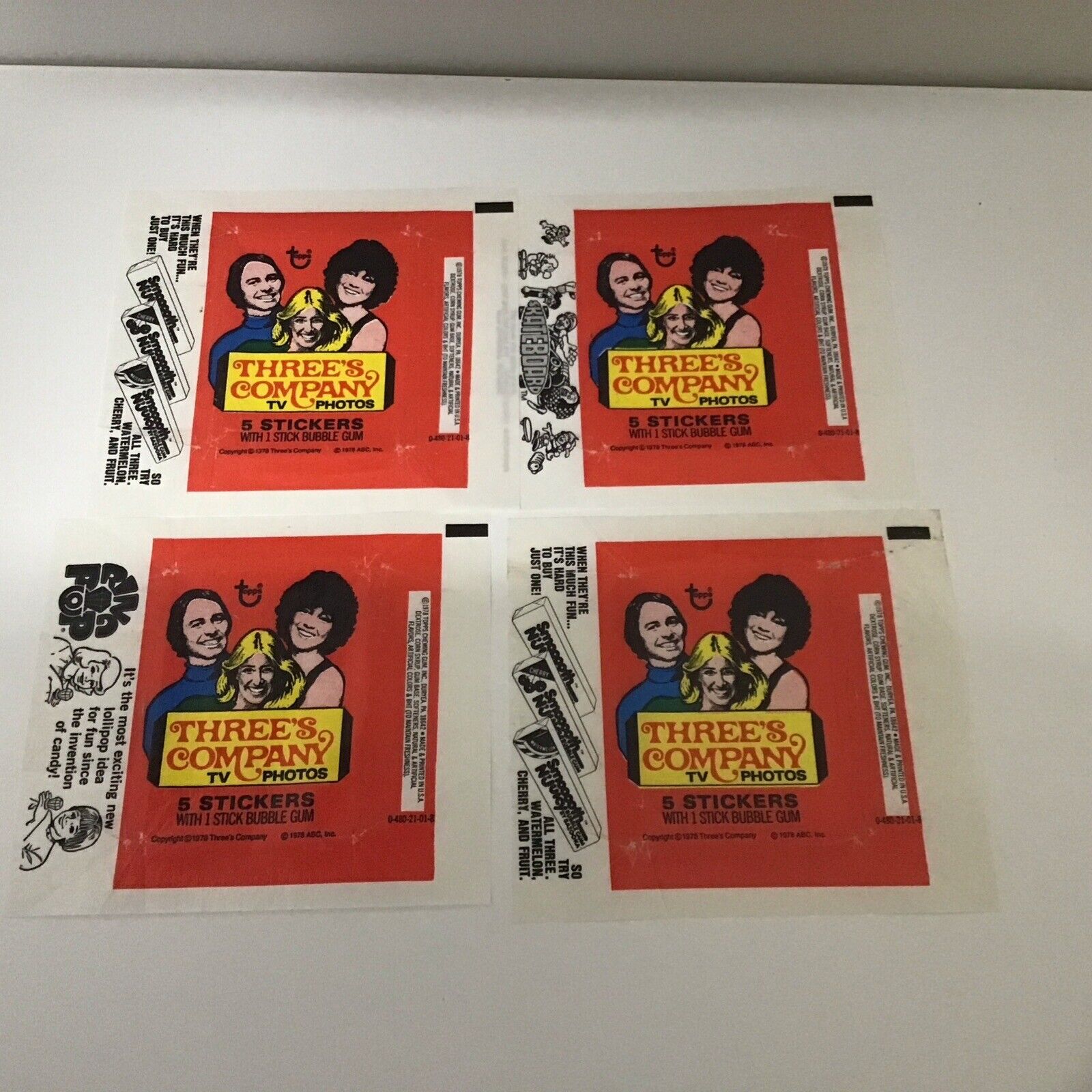1978 Three's Company Wax Pack Wrapper No Cards   Lot Of 4