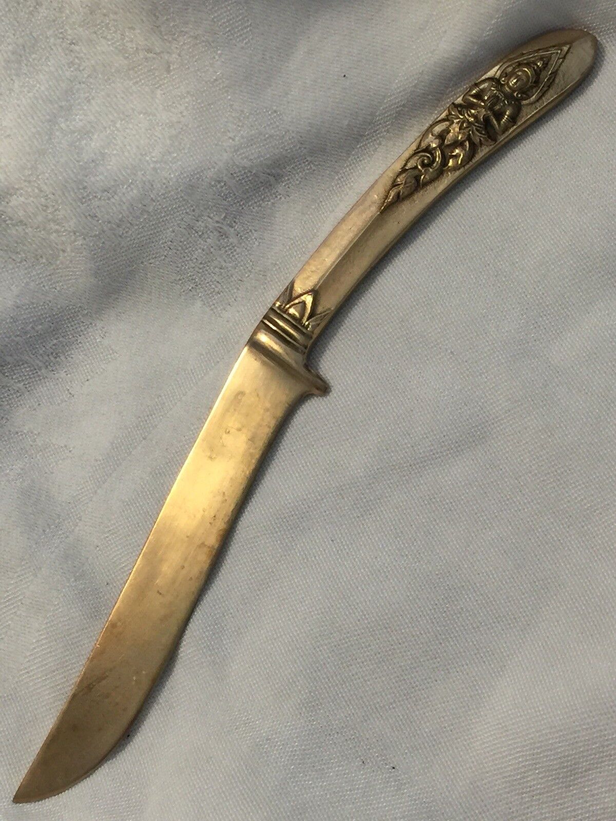 Vintage Siam Thailand Goddess Brass Curved Dinner Knife 8-Available